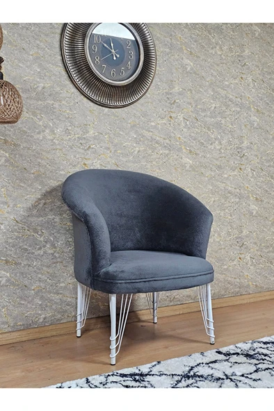 Tekli TEDDY Beyaz Boyalı Telli Ayak Çay Seti Koltuk Tekli Berjer , Balkon, Salon, Ofis Füme Renk 40,5 Boyut/Ebat - Resim 3