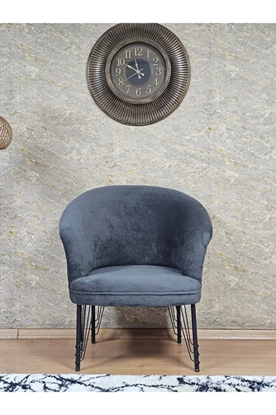 Tekli TEDDY Siyah Boyalı Telli Ayak Çay Seti Koltuk Tekli Berjer , Balkon, Salon, Ofis Füme Renk 40,5 Boyut/Ebat - Resim 2