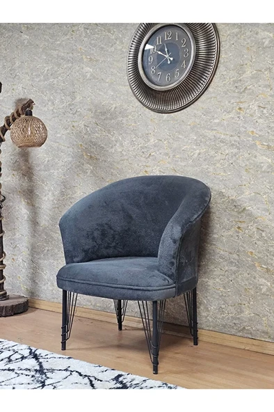 Tekli TEDDY Siyah Boyalı Telli Ayak Çay Seti Koltuk Tekli Berjer , Balkon, Salon, Ofis Füme Renk 40,5 Boyut/Ebat - Resim 4