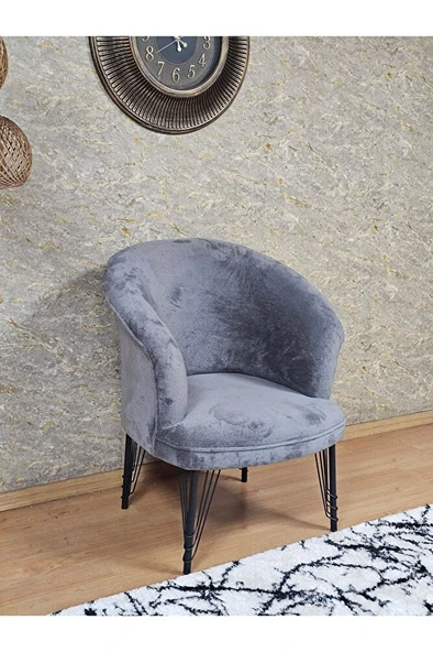 Tekli TEDDY Siyah Boyalı Telli Ayak Çay Seti Koltuk Tekli Berjer , Balkon, Salon, Ofis Gri Renk 40,5 Boyut/Ebat - Resim 4