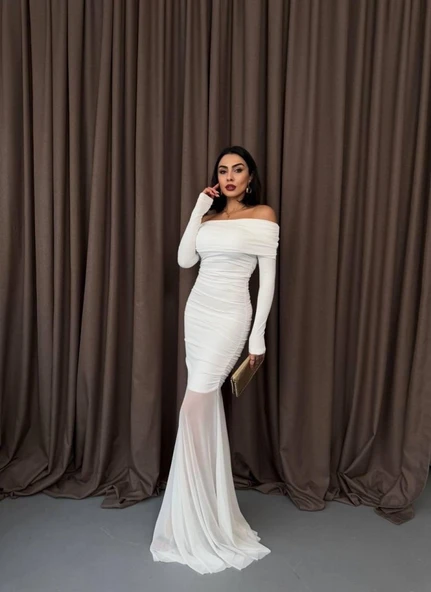 Tül Detaylı Straplez Elbise ürün görseli