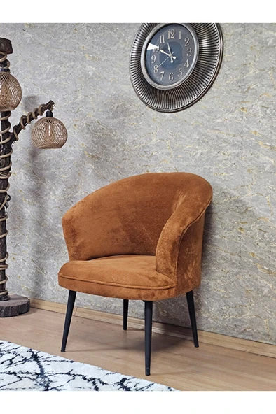 Tekli TEDDY Siyah Boyalı Sivriltme Ayak Çay Seti Koltuk Tekli Berjer , Balkon, Salon, Ofis Kiremit Renk 40,5 Boyut/Ebat - 4