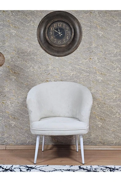 Tekli TEDDY Beyaz Boyalı Sivriltme Ayak Çay Seti Koltuk Tekli Berjer , Balkon, Salon, Ofis Krem Renk 40,5 Boyut/Ebat - 2