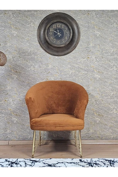 Tekli TEDDY Gold Kaplama Telli Ayak Çay Seti Koltuk Tekli Berjer , Balkon, Salon, Ofis Kiremit Renk 40,5 Boyut/Ebat - Resim 2