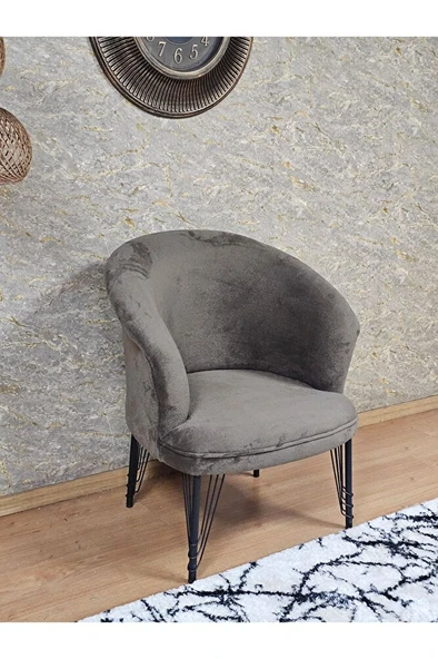 Tekli TEDDY Siyah Boyalı Telli Ayak Çay Seti Koltuk Tekli Berjer , Balkon, Salon, Ofis Kahverengi Renk 40,5 Boyut/Ebat - 4