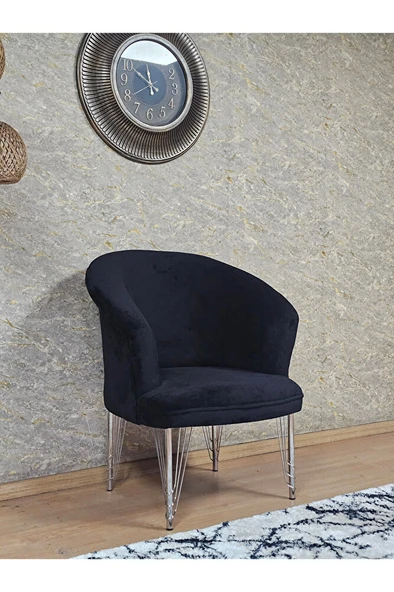 Tekli TEDDY Krom Kaplama Telli Ayak Çay Seti Koltuk Tekli Berjer , Balkon, Salon, Ofis Siyah Renk 40,5 Boyut/Ebat - Resim 3
