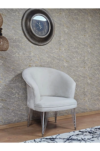 Tekli TEDDY Krom Kaplama Telli Ayak Çay Seti Koltuk Tekli Berjer , Balkon, Salon, Ofis Krem Renk 40,5 Boyut/Ebat - Resim 3