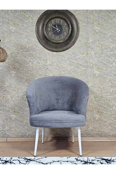 Tekli TEDDY Beyaz Boyalı Sivriltme Ayak Çay Seti Koltuk Tekli Berjer , Balkon, Salon, Ofis Gri Renk 40,5 Boyut/Ebat - 2