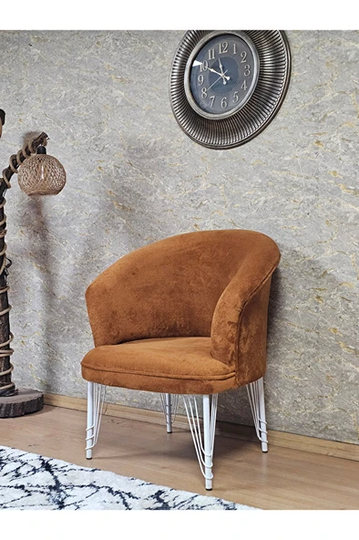 Tekli TEDDY Beyaz Boyalı Telli Ayak Çay Seti Koltuk Tekli Berjer , Balkon, Salon, Ofis Kiremit Renk 40,5 Boyut/Ebat - Resim 4