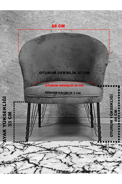 Tekli TEDDY Beyaz Boyalı Telli Ayak Çay Seti Koltuk Tekli Berjer , Balkon, Salon, Ofis Siyah Renk 40,5 Boyut/Ebat - Resim 5