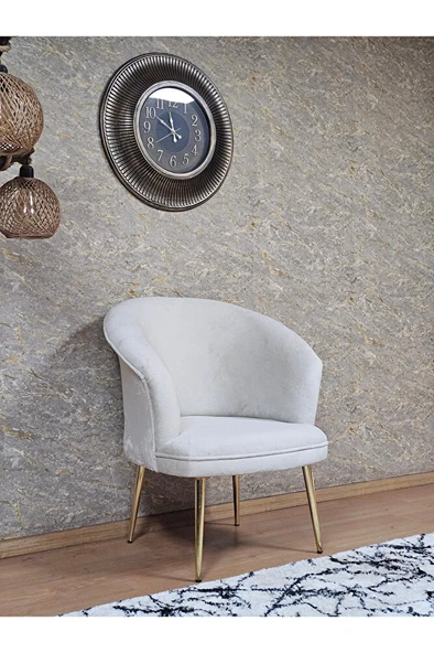 Tekli TEDDY Gold Kaplama Sivriltme Ayak Çay Seti Koltuk Tekli Berjer , Balkon, Salon, Ofis Krem Renk 40,5 Boyut/Ebat - 3