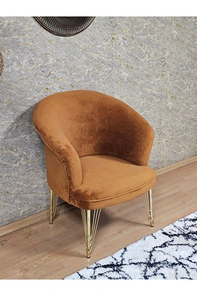 Tekli TEDDY Gold Kaplama Telli Ayak Çay Seti Koltuk Tekli Berjer , Balkon, Salon, Ofis Kiremit Renk 40,5 Boyut/Ebat ürün görseli