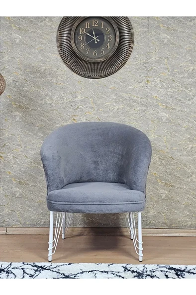 Tekli TEDDY Beyaz Boyalı Telli Ayak Çay Seti Koltuk Tekli Berjer , Balkon, Salon, Ofis Gri Renk 40,5 Boyut/Ebat - Resim 2