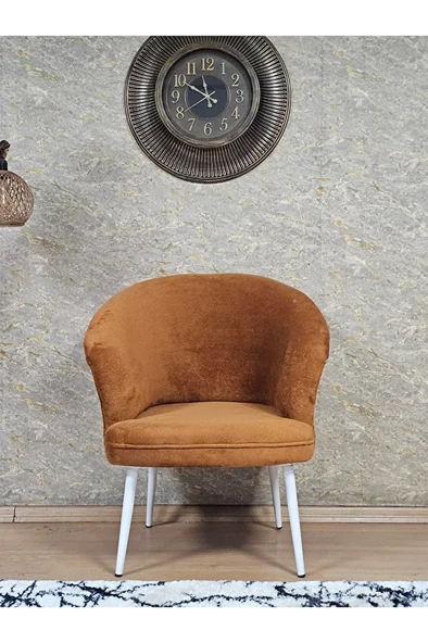 Tekli TEDDY Beyaz Boyalı Sivriltme Ayak Çay Seti Koltuk Tekli Berjer , Balkon, Salon, Ofis Kiremit Renk 40,5 Boyut/Ebat - 2