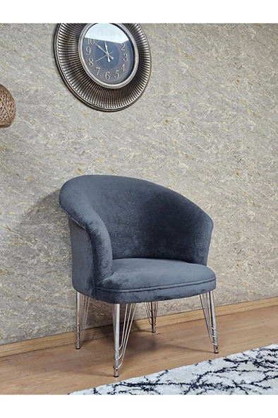 Tekli TEDDY Krom Kaplama Telli Ayak Çay Seti Koltuk Tekli Berjer , Balkon, Salon, Ofis Fume Renk 40,5 Boyut/Ebat - Resim 3