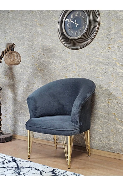 Tekli TEDDY Gold Kaplama Telli Ayak Çay Seti Koltuk Tekli Berjer , Balkon, Salon, Ofis Fume Renk 40,5 Boyut/Ebat - Resim 4