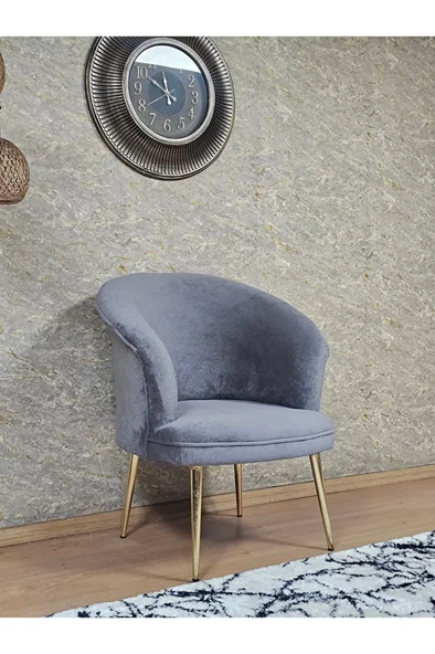 Tekli TEDDY Gold Kaplama Sivriltme Ayak Çay Seti Koltuk Tekli Berjer , Balkon, Salon, Ofis Gri Renk 40,5 Boyut/Ebat