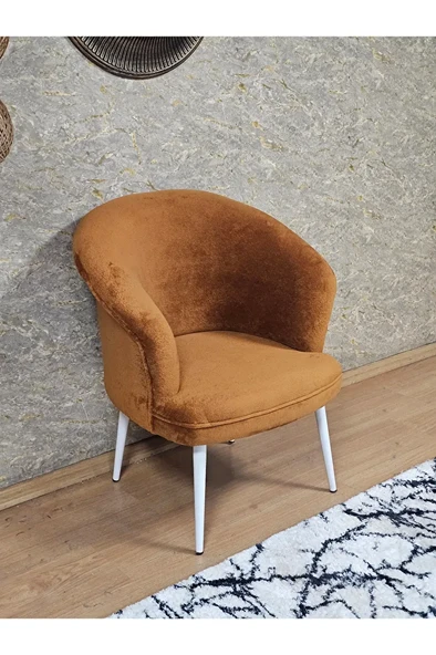 Tekli TEDDY Beyaz Boyalı Sivriltme Ayak Çay Seti Koltuk Tekli Berjer , Balkon, Salon, Ofis Kiremit Renk 40,5 Boyut/Ebat