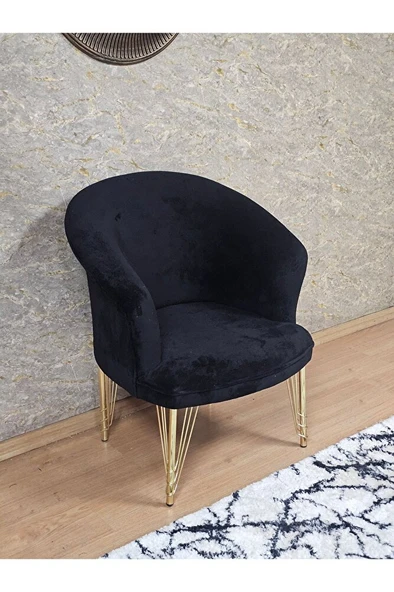 Tekli TEDDY Gold Kaplama Telli Ayak Çay Seti Koltuk Tekli Berjer , Balkon, Salon, Ofis Siyah Renk 40,5 Boyut/Ebat