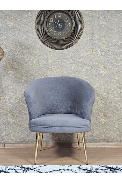 Tekli TEDDY Gold Kaplama Sivriltme Ayak Çay Seti Koltuk Tekli Berjer , Balkon, Salon, Ofis Gri Renk 40,5 Boyut/Ebat - 2