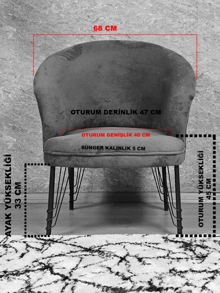 Tekli TEDDY Gold Kaplama Telli Ayak Çay Seti Koltuk Tekli Berjer , Balkon, Salon, Ofis Kiremit Renk 40,5 Boyut/Ebat - Resim 5