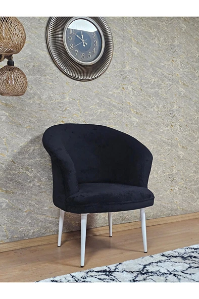 Tekli TEDDY Beyaz Boyalı Sivriltme Ayak Çay Seti Koltuk Tekli Berjer , Balkon, Salon, Ofis Siyah Renk 40,5 Boyut/Ebat - Resim 3