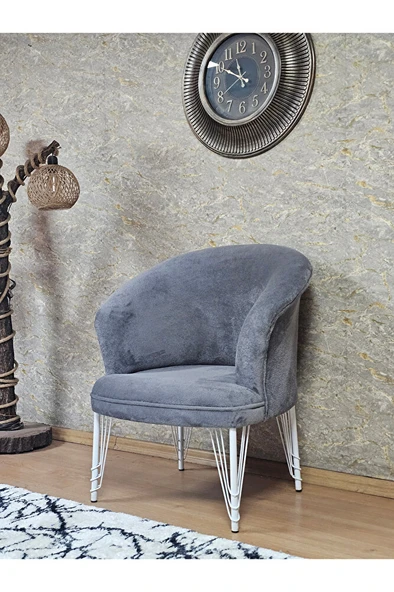 Tekli TEDDY Beyaz Boyalı Telli Ayak Çay Seti Koltuk Tekli Berjer , Balkon, Salon, Ofis Gri Renk 40,5 Boyut/Ebat - Resim 3