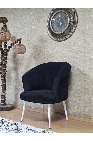 Tekli TEDDY Beyaz Boyalı Sivriltme Ayak Çay Seti Koltuk Tekli Berjer , Balkon, Salon, Ofis Siyah Renk 40,5 Boyut/Ebat - Resim 4