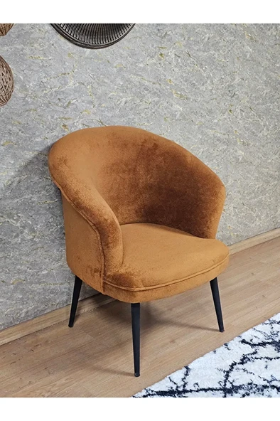 Tekli TEDDY Siyah Boyalı Sivriltme Ayak Çay Seti Koltuk Tekli Berjer , Balkon, Salon, Ofis Kiremit Renk 40,5 Boyut/Ebat