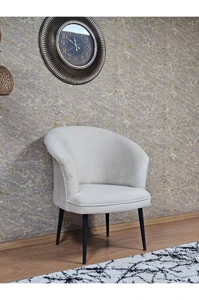 Tekli TEDDY Siyah Boyalı Sivriltme Ayak Çay Seti Koltuk Tekli Berjer , Balkon, Salon, Ofis Krem Renk 40,5 Boyut/Ebat - Resim 3