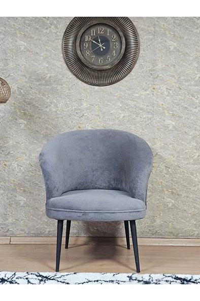 Tekli TEDDY Siyah Boyalı Sivriltme Ayak Çay Seti Koltuk Tekli Berjer , Balkon, Salon, Ofis Gri Renk 40,5 Boyut/Ebat - Resim 2