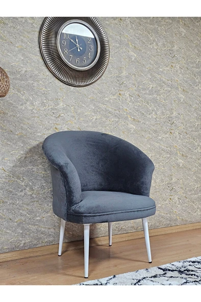 Tekli TEDDY Beyaz Boyalı Sivriltme Ayak Çay Seti Koltuk Tekli Berjer , Balkon, Salon, Ofis Füme Renk 40,5 Boyut/Ebat - Resim 3