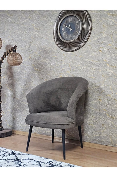 Tekli TEDDY Siyah Boyalı Sivriltme Ayak Çay Seti Koltuk Tekli Berjer , Balkon, Salon, Ofis Kahverengi Renk 40,5 Boyut/Ebat - Resim 3