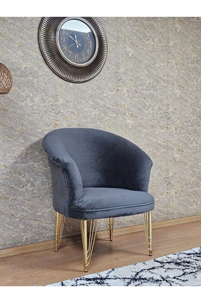 Tekli TEDDY Gold Kaplama Telli Ayak Çay Seti Koltuk Tekli Berjer , Balkon, Salon, Ofis Fume Renk 40,5 Boyut/Ebat - Resim 3