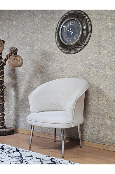 Tekli TEDDY Krom Kaplama Sivriltme Ayak Çay Seti Koltuk Tekli Berjer , Balkon, Salon, Ofis Krem Renk 40,5 Boyut/Ebat - Resim 4