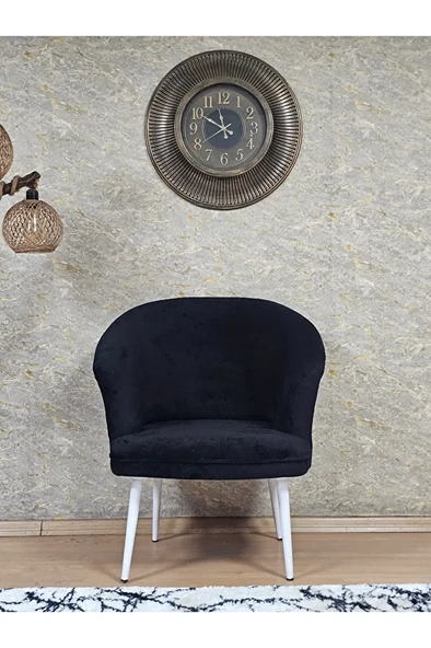 Tekli TEDDY Beyaz Boyalı Sivriltme Ayak Çay Seti Koltuk Tekli Berjer , Balkon, Salon, Ofis Siyah Renk 40,5 Boyut/Ebat - Resim 2
