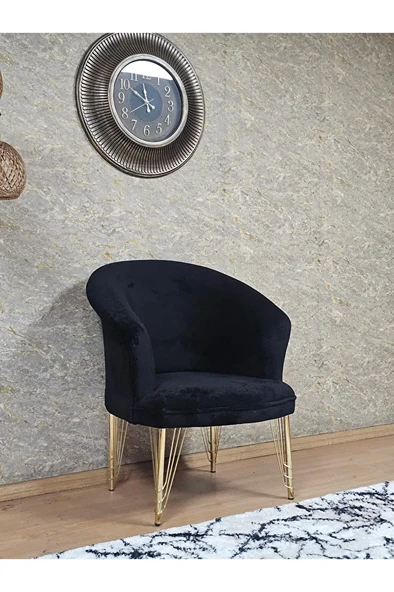 Tekli TEDDY Gold Kaplama Telli Ayak Çay Seti Koltuk Tekli Berjer , Balkon, Salon, Ofis Siyah Renk 40,5 Boyut/Ebat - 3