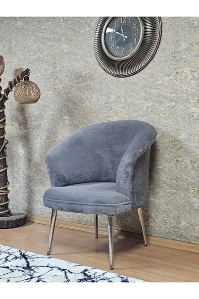 Tekli TEDDY Krom Kaplama Sivriltme Ayak Çay Seti Koltuk Tekli Berjer , Balkon, Salon, Ofis Gri Renk 40,5 Boyut/Ebat - Resim 3