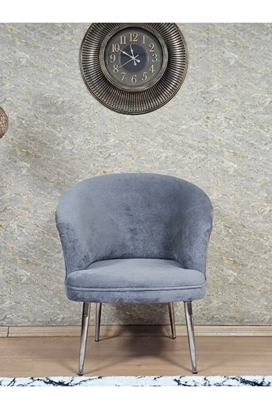 Tekli TEDDY Krom Kaplama Sivriltme Ayak Çay Seti Koltuk Tekli Berjer , Balkon, Salon, Ofis Gri Renk 40,5 Boyut/Ebat - Resim 2