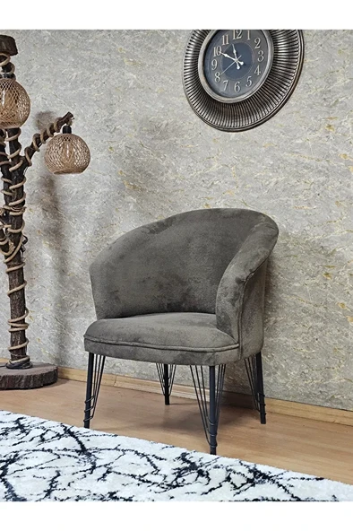 Tekli TEDDY Siyah Boyalı Telli Ayak Çay Seti Koltuk Tekli Berjer , Balkon, Salon, Ofis Kahverengi Renk 40,5 Boyut/Ebat - 3