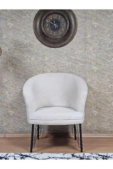 Tekli TEDDY Siyah Boyalı Telli Ayak Çay Seti Koltuk Tekli Berjer , Balkon, Salon, Ofis Krem Renk 40,5 Boyut/Ebat - 2