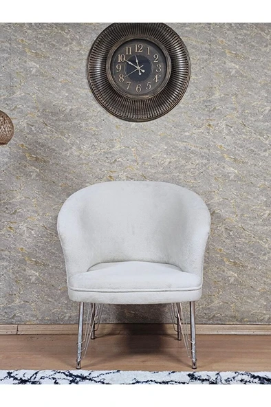 Tekli TEDDY Krom Kaplama Telli Ayak Çay Seti Koltuk Tekli Berjer , Balkon, Salon, Ofis Krem Renk 40,5 Boyut/Ebat - Resim 2