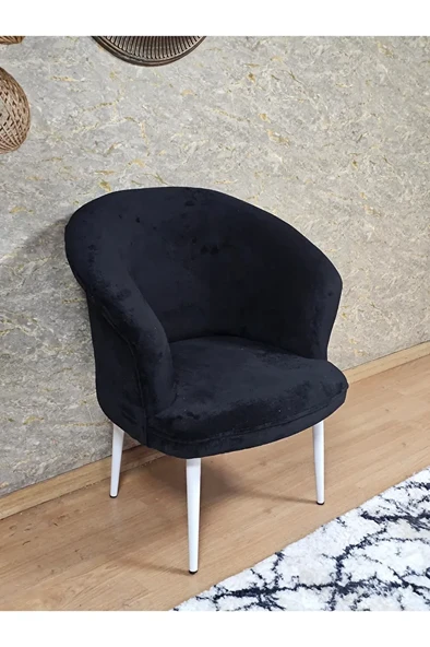 Tekli TEDDY Beyaz Boyalı Sivriltme Ayak Çay Seti Koltuk Tekli Berjer , Balkon, Salon, Ofis Siyah Renk 40,5 Boyut/Ebat ürün görseli