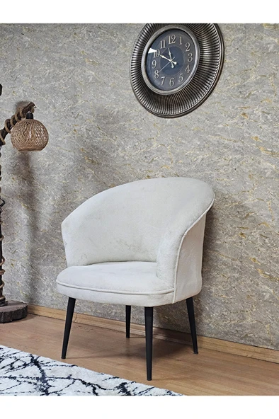 Tekli TEDDY Siyah Boyalı Sivriltme Ayak Çay Seti Koltuk Tekli Berjer , Balkon, Salon, Ofis Krem Renk 40,5 Boyut/Ebat - Resim 4