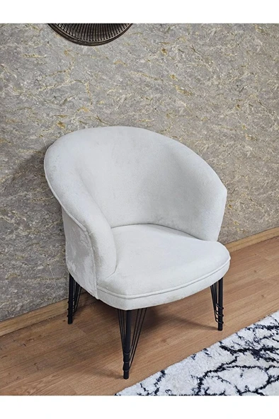 Tekli TEDDY Siyah Boyalı Telli Ayak Çay Seti Koltuk Tekli Berjer , Balkon, Salon, Ofis Krem Renk 40,5 Boyut/Ebat