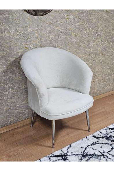 Tekli TEDDY Krom Kaplama Sivriltme Ayak Çay Seti Koltuk Tekli Berjer , Balkon, Salon, Ofis Krem Renk 40,5 Boyut/Ebat ürün görseli