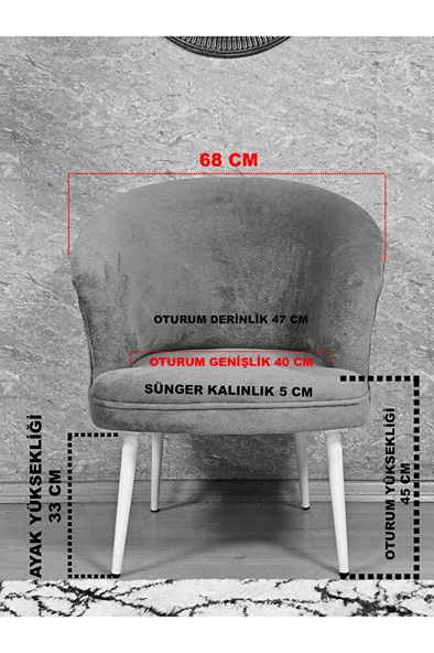 Tekli TEDDY Beyaz Boyalı Sivriltme Ayak Çay Seti Koltuk Tekli Berjer , Balkon, Salon, Ofis Siyah Renk 40,5 Boyut/Ebat - Resim 5