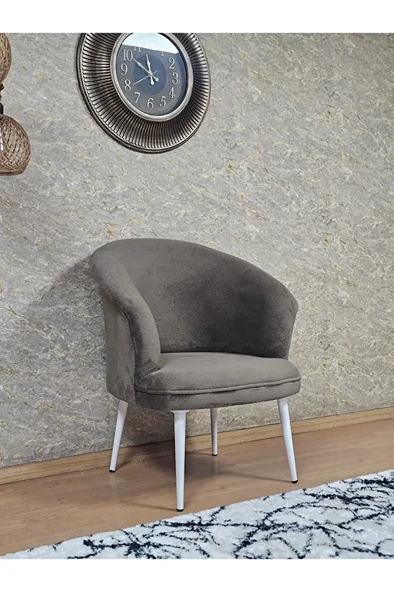 Tekli TEDDY Beyaz Boyalı Sivriltme Ayak Çay Seti Koltuk Tekli Berjer , Balkon, Salon, Ofis Kahverengi Renk 40,5 Boyut/Ebat