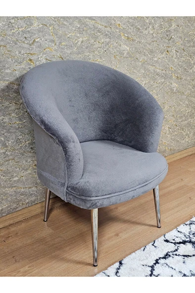 Tekli TEDDY Krom Kaplama Sivriltme Ayak Çay Seti Koltuk Tekli Berjer , Balkon, Salon, Ofis Gri Renk 40,5 Boyut/Ebat - Resim 4