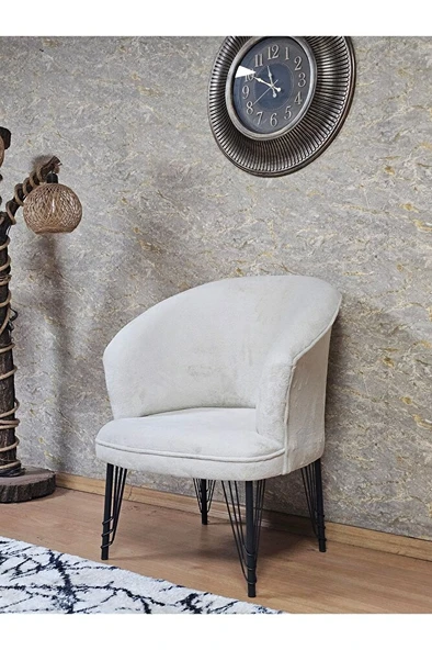 Tekli TEDDY Siyah Boyalı Telli Ayak Çay Seti Koltuk Tekli Berjer , Balkon, Salon, Ofis Krem Renk 40,5 Boyut/Ebat - 4